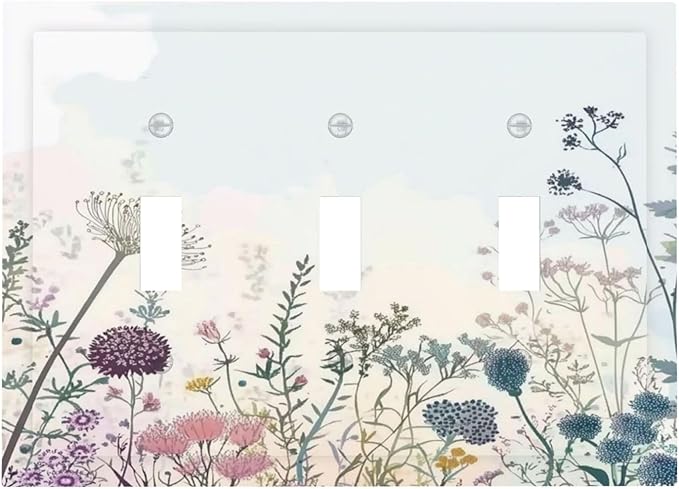 Colorful Wildflower Watercolor Dandelion Floral Decorative Switch Plates 3 Gang Wall Plate Triple Toggle Light Switch Cover Faceplate Electrical Wall Panels For Cabin Home Decor