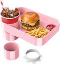 Car Seat Cup Holder Snack Tray for Kids, Reduces Mess, Detachable Large Base & Adjustable Ring, Carseat Tray for Toddler, Car Seat Food Tray Eating Table for Kids Travel Road Trip -Pink