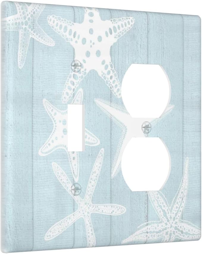 Beach Starfish Vintage Wood Rustic Country Ocean Wallplates 1 Toggle 1 Duplex Switch Plate Electrical GFCI Faceplate Decorative Light Switch Covers for Farmhouse Kids Room Decor