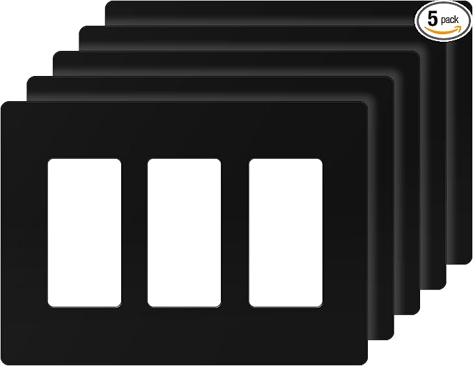 ENERLITES Screwless Decorator Wall Plate Child Safe Cover, Size 3-Gang 4.68" H x 6.53" L, Unbreakable Polycarbonate Thermoplastic, SI8833-BK-5PCS, Glossy, Black (5 Pack)
