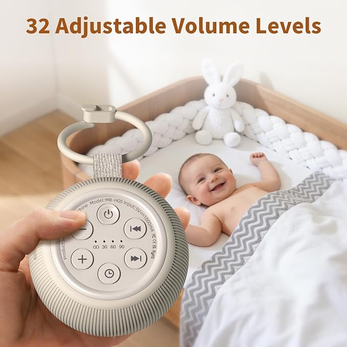 Portable Travel Sound Machine White Noise Machine 40h Battery Brown Noise Machine 30 Soothing Sounds & Hushing Sound for Baby 4 Timers Memory Function 32 Adjustable Volume for Kids Adults Home Office