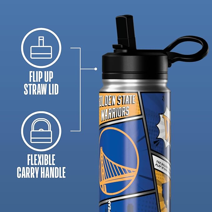 Hydrapeak x NBA Golden State Warriors 20 oz Stainless Steel Water Bottle, Officially Licensed Double Wall Insulated Sports Bottle with Straw Lid, Reusable Leakproof Gift for Kids & Adults
