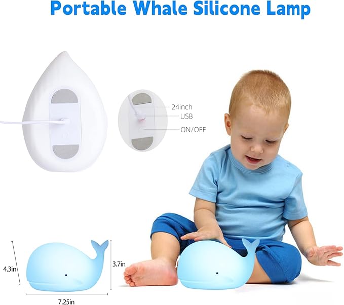 ZKLiLi Night Light for Kids Lamp, 16 Colors Lamp Cute, Dimmable Baby Night Lights for Nursery,Silicone Rechargeable Nightlight for Kids Room, Kawaii Room Decor (Whale)