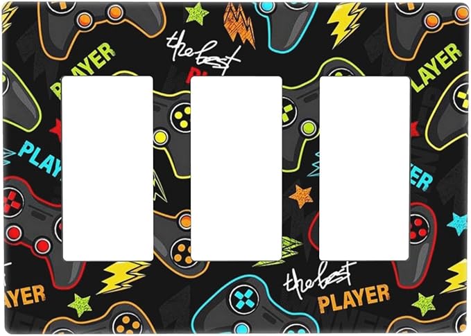Kid Boys Gamer Gaming Game 3 Gang Triple Rocker/Decora Light Switch Wall Plate Cover Decorative Electrical Faceplate Switchplate for Bathroom Living Room Decor