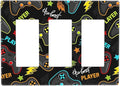 Kid Boys Gamer Gaming Game 3 Gang Triple Rocker/Decora Light Switch Wall Plate Cover Decorative Electrical Faceplate Switchplate for Bathroom Living Room Decor