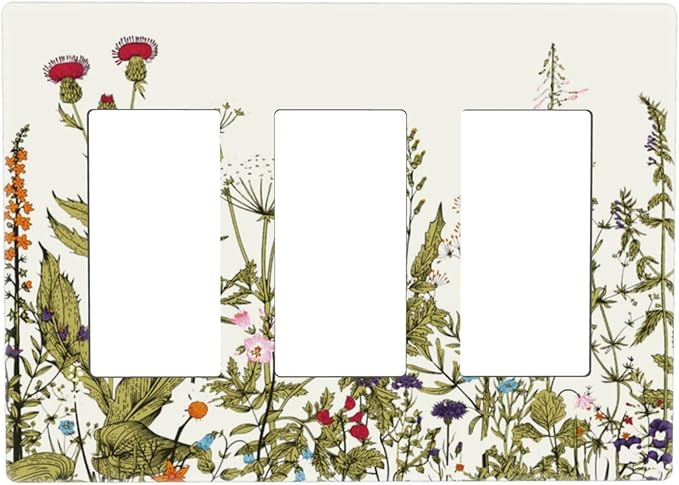 Country Vintage Wild Flowers Floral 3 Gang Triple Rocker/Decorator Light Switch Wall Plate Cover Decorative GFCI Electrical Faceplate Switchplate Dimmer