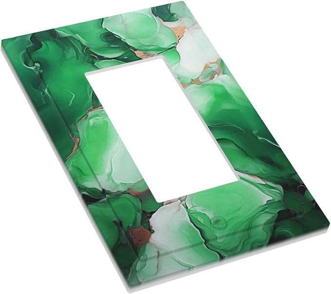 Decorative Outlet Covers Abstract Luxury Emeralds Green Gold MarbleTextures 1 Gang Single Decora GFCI Device Light Switch Covers Plate 1 Rocker Wall Plate Jumbo Face Plate