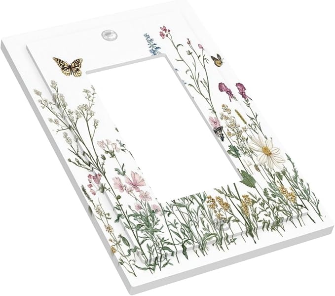 Decorative Outlet Covers Rustic Wildflowers Butterfly Colorful Floral 1 Gang Single Rocker Light Switch Cover Plate Wall Plates Gfci Faceplate For Bed Room Living Room Decor