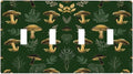 Decorative Light Switch Cover Plate Cute Gold Mushtroom Green Plant Leaf 4 Gang Wall Plates for Electrical Outlets Quad Toggle Switch Plate Covers Outlet Covers Faceplate for Home Decor