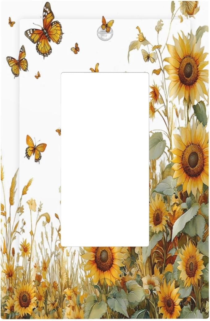 Sunflower Gold Wildflowers Summer Butterfly Decorative Outlet Covers 1 Gang Single Rocker Light Switch Cover Plate Wall Plates GFCI Faceplate for Bedroom Living Room Decor