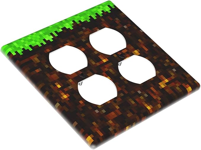 Outlet Covers Pixel Grass Block 2 Gang Decorative Light Switch Cover Double Duplex Wall Plates Switch Plates Electrical Socket Covers for Kids Room Home Decor