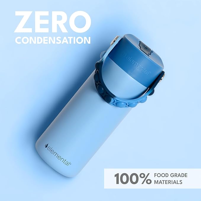 Elemental Insulated Kids Water Bottle, Stainless Steel Water Bottle with Straw Lid & Pop-It Handle, Leak-Proof Water Bottles for School, Boys or Girls, Travelling and Sports, 18oz - Ocean Tie Dye