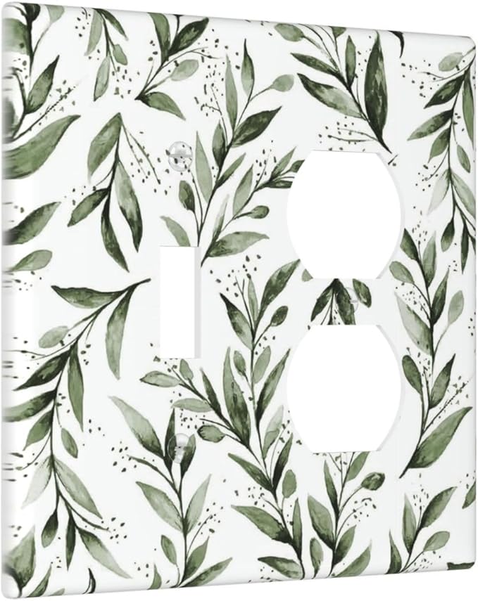 Green Leaf Olive Leaf Sage Floral Wallplates 1 Toggle 1 Duplex Switch Plate Electrical GFCI Faceplate Decorative Light Switch Covers for Bedroom Living Room Decor