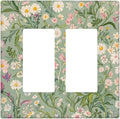 Decorative Outlet Covers with Vintage Wildflowers & Daisies on Light Green Background Design 2 Gang Wall Plate Double Rocker Light Switch Cover Switch Plate Cover