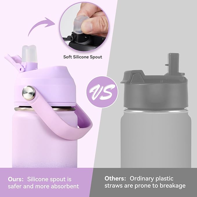 Fijinhom 24oz Insulated Stainless Steel Water Bottle, Wide Mouth Double Wall Vacuum, Silicone Straw, Sweat & Leak Proof, BPA Free Insulated Water Flask for Travel, Purple Gradient