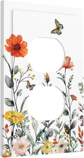 Colorful Vintage Floral Butterfly Flower 1 Gang Duplex Wall Plate Receptacle Outlet Covers Spring Nature Wildflower Blossom Decorative Electrical Dual Device Light Switch Plug Socket Faceplate Cover