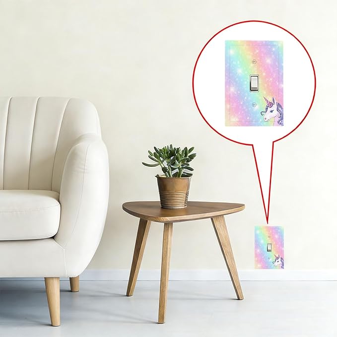 Rainbow Unicorn 1-Gang Toggle Light Switch Plate, Pastel Galaxy Sparkle Magical Fantasy Decorative Wall Plate for Boys & Girls Bedroom