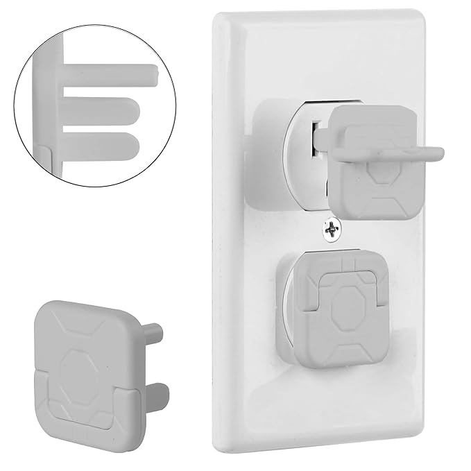 Bates- Electrical Outlet Covers Baby Proofing, 10 Pack, Gray, ABS Plastic, 3-Prong Safety Plug Covers with Hidden U-Ring Design, Childproof Electrical Outlet Protectors for Home & Office