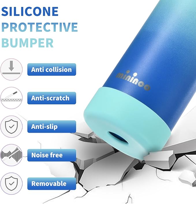 Mininoo Insulated Stainless Steel Kids Water Bottle for School with Straw Lid & Strap, 50 Stickers, 18 oz(Sky/Blue)