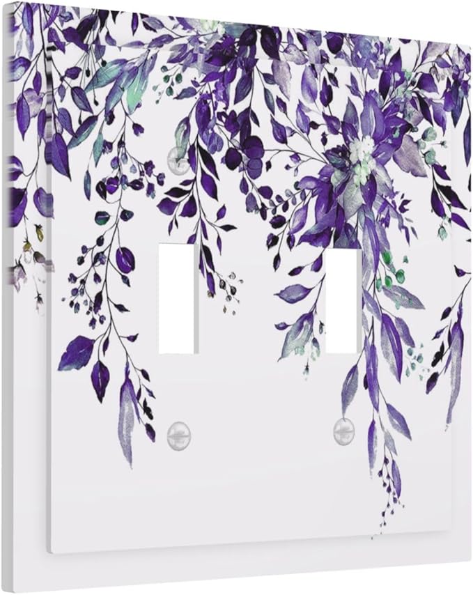 Decorative Light Switch Cover Plate Purple Eucalyptus Boho Olive Leaves Country Unique 2 Gang Wall Plate Cover Double Toggle Switch Plate Covers Electric Dual Device Electrical Faceplate