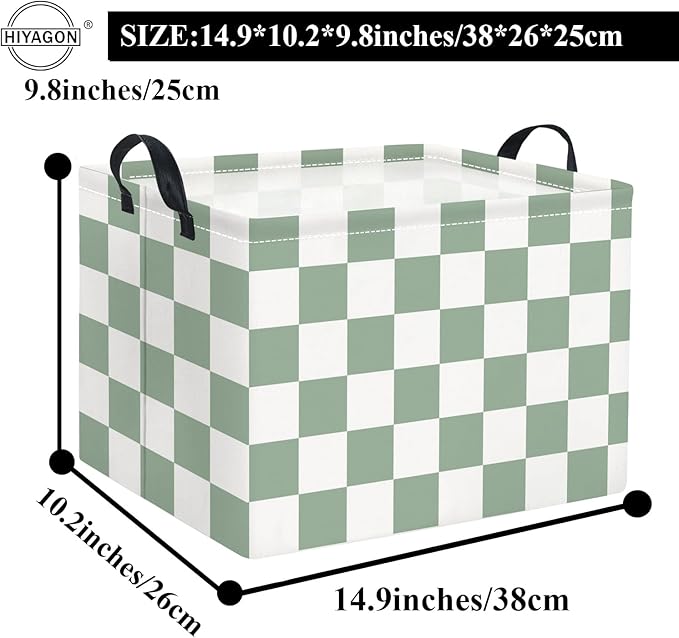 HIYAGON Rectangular Kids Basket Baby Girl Basket Fabric Storage Bin Organizer Box Room Decor(Green Checkered)