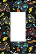 1 Gang Electrical Decora/GFCI Device Wallplate Fun Graffiti Video Game Controller Gaming Gamer Teen Kids Boys Gamepad Single Decorator Rocker Outlet Light Switch Cover Electrical Faceplate Dimmer