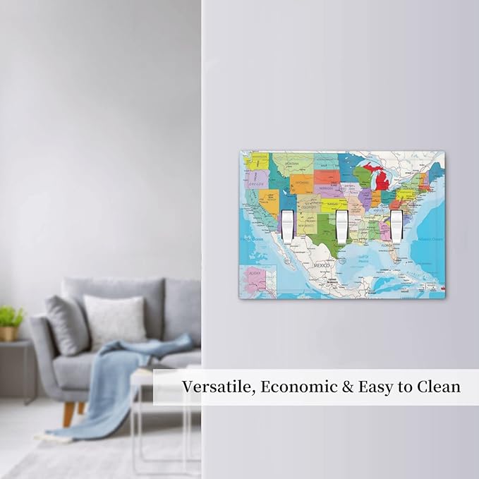 USA Map 3 Gang Triple Toggle Light Switch Wall Plate Cover Decorative Electrical Faceplate for Rustic Barn Door Home Living Room Decorate 6.7" x 4.8