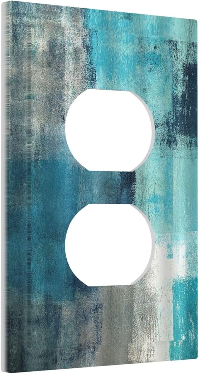 Outlet Covers Teal Blue Modern Geometric Abstract Turquoise Green 1 Gang Duplex Wall Plate Decorative Switch Plates Electrical Receptacle Faceplate Light Switch Cover for Bedroom Decor