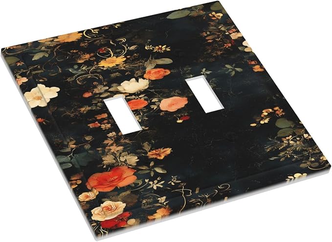 Vintage Orange Pink Black Roses Floral Flower Decorative Switch Plates 2 Gang Double Toggle Outlet Light Switch Cover Wall Plate Electrical Faceplate for Farmhouse Bedroom Decor