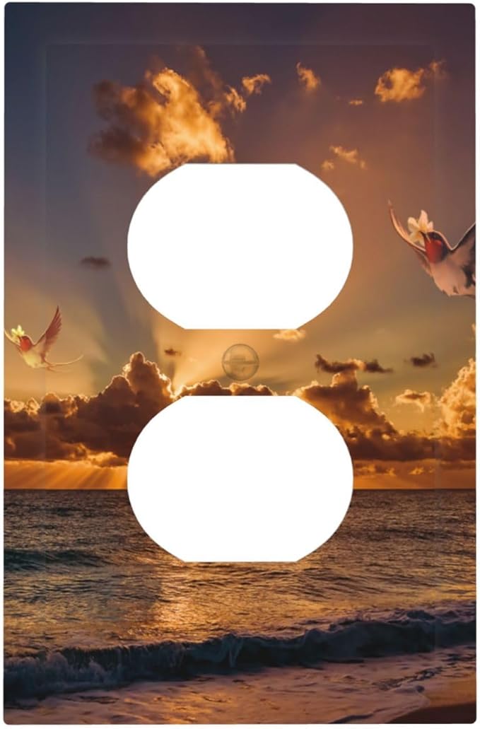Yellow Orange Sunrise Beach 1 Gang Outlet Plate Duplex Decorative Outlet Covers Electrical Receptacle Lightswitch Hawaiian Scenery Island Ocean Faceplate 5" X 3"