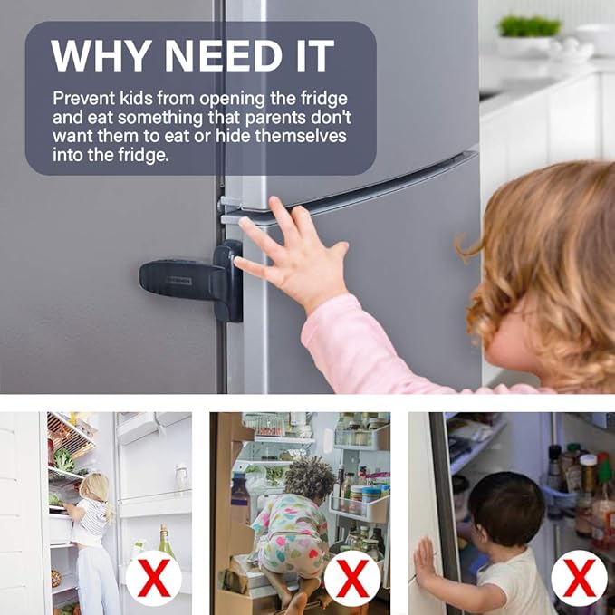 EUDEMON Home Refrigerator Fridge Freezer Door Lock Latch Catch Toddler Kids Child Baby Safety Lock Easy to Install no Tools Need or Drill (Grey，1 Pack)