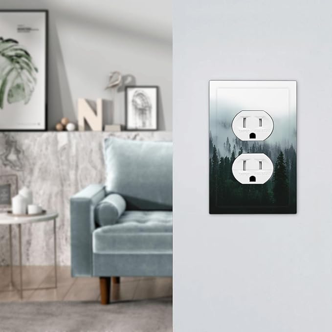 Forest Pine Forest Foggy Mountain Natural Scenery Outlet Covers 1 Gang Duplex Light Switch Cover Decorative Switch Plates Electrical Receptacle Faceplate Wall Plate for Bed Room Living Room Decor