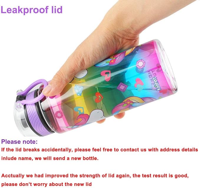 Home Tune Cute Water Bottle for School Kids Girls, BPA FREE Tritan & Leak Proof & Easy Clean & Carry Handle, 23oz/ 680ml - Unicorn