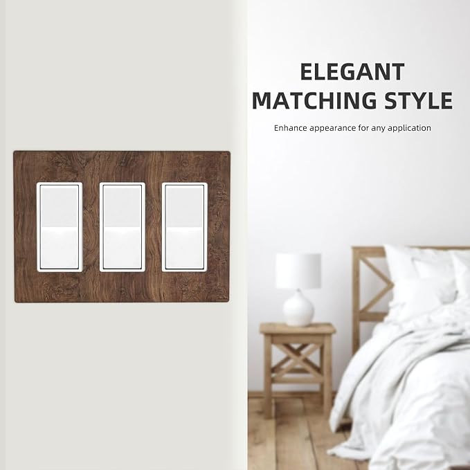 Light Switch Covers Rustic Vintage Wood Grain Brown 3 Gang Rocker Electrical GFCI Decorative Triple Outlet Wall Plate Cover Switchplate for Farmhouse Cabin Decor