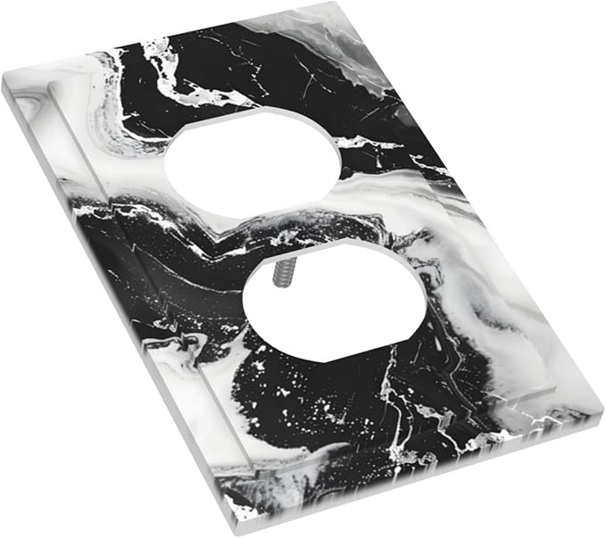 Ink Painting Marble Black White Abstract Luxurious Print Outlet Covers 1 Gang Duplex Light Switch Cover Decorative Switch Plates Electrical Receptacle Faceplate Wall Plate for Kitchen Office Decor