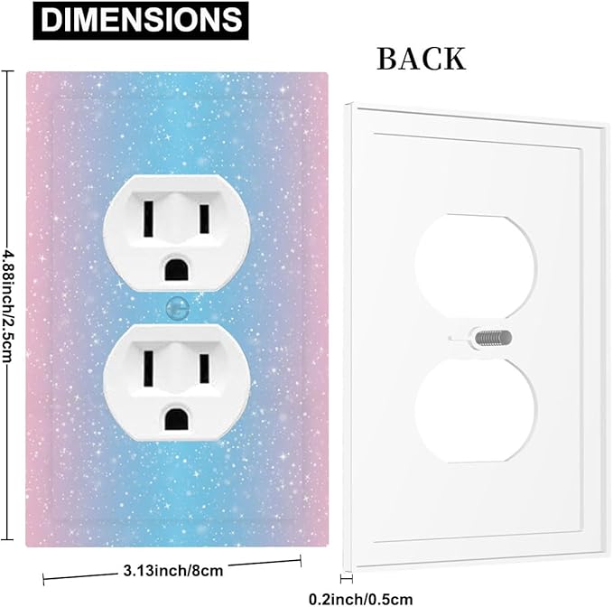 Pastel Galaxy Duplex Wall Plate - 1-Gang Standard US Size Pink & Blue Sparkle Outlet Covers, Dreamy Pastel Stars for Girls Room Decor