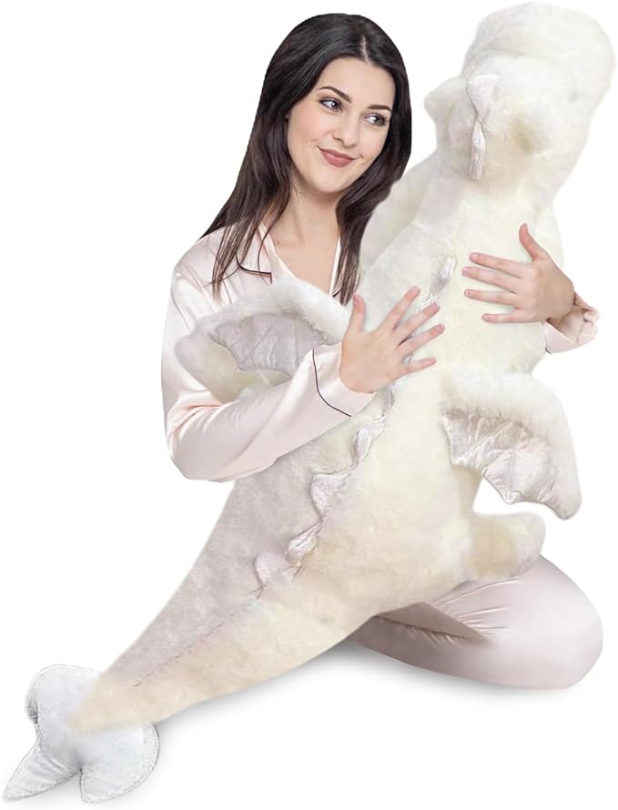 Pterosaur Stuffed Animal with Wings - Cute Soft Dinosaurs Plush Toys Little Flying Dragon Plushies Pillow Doll Christmas Birthday Gifts for Kids Boys Girls (White,51.18inch/130cm)