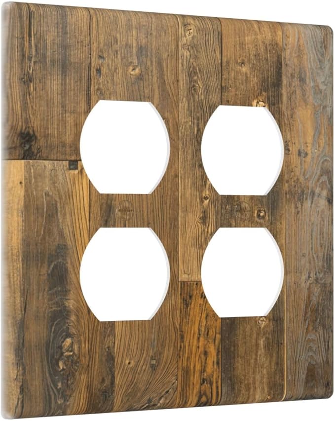 Brown Wood Vintage Rustic Old Board Outlet Covers 2 Gang Double Duplex Decorative Light Switch Covers Electrical Wallplates Socket Faceplate for Farmhouse Home Decor
