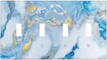 Beautiful Marble Texture Blue Gold Fluid Abstract Print Light Switch Covers Quad Toggle Electrical Faceplate 4 Gang Wall Plate Decorative Switch Plates Cover for Bedroom Bathroom Decor