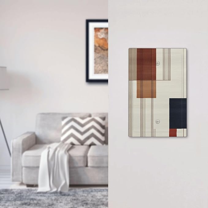 Abstract Geometric 1 Gang Light Switch Cover Electrical No Device Wall Plate Modern Squares Switchplates Decorative Receptacle Faceplate for Country Bedroom Kitchen Living Room Decor
