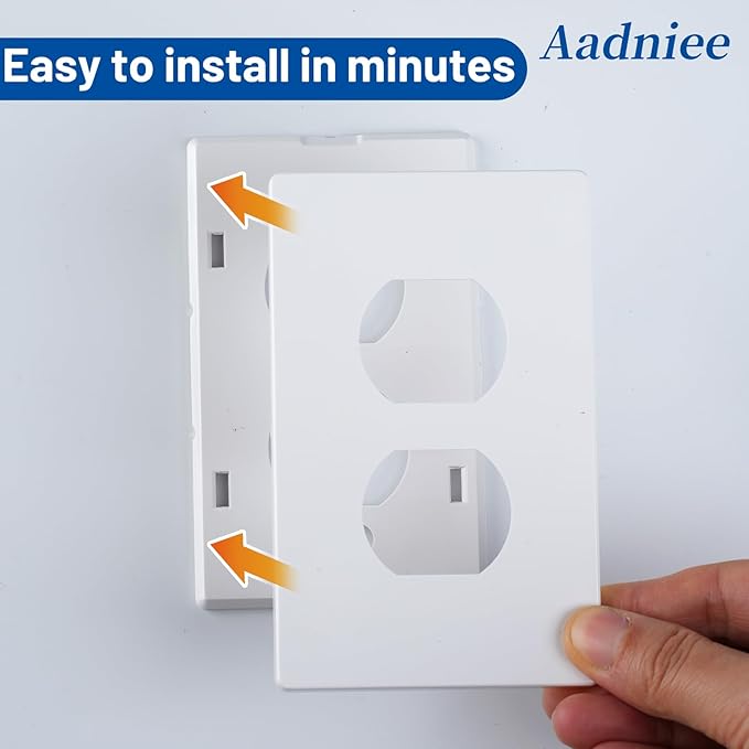 Screwless Duplex Wall Plates, 1-Gang Child Safe Outlet Covers, Standard Size 2.92" x 4.68" Hidden Screw Faceplate and Switch Plates (5 Pack, Gloss White)