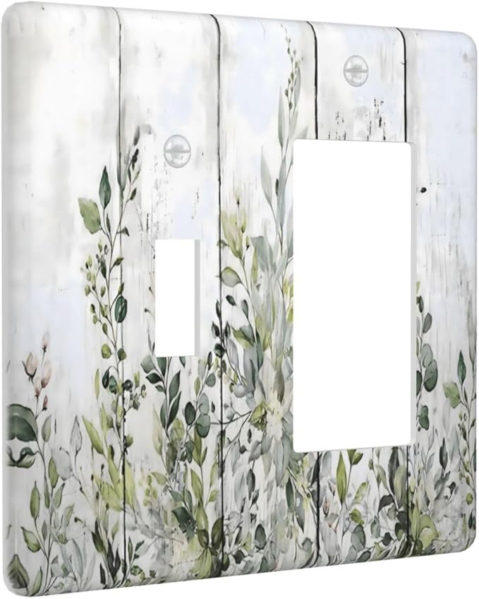 Sage Green Eucalyptus Rustic Country Botanical Leaf Flower Outlet Covers 1 Toggle 1 Rocker Combination Decorative Wall Plate Electrical Switch Plates Light Switch Cover Plate for Farmhouse Bedroom