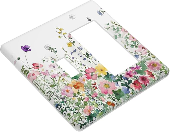 Outlet Covers Boho Colorful Flowers Plant Rustic Wildflower 1 Toggle 1 Rocker Combination Decorative Wall Plate Electrical Switch Plates Light Switch Cover Plate for Bed Room Bathroom