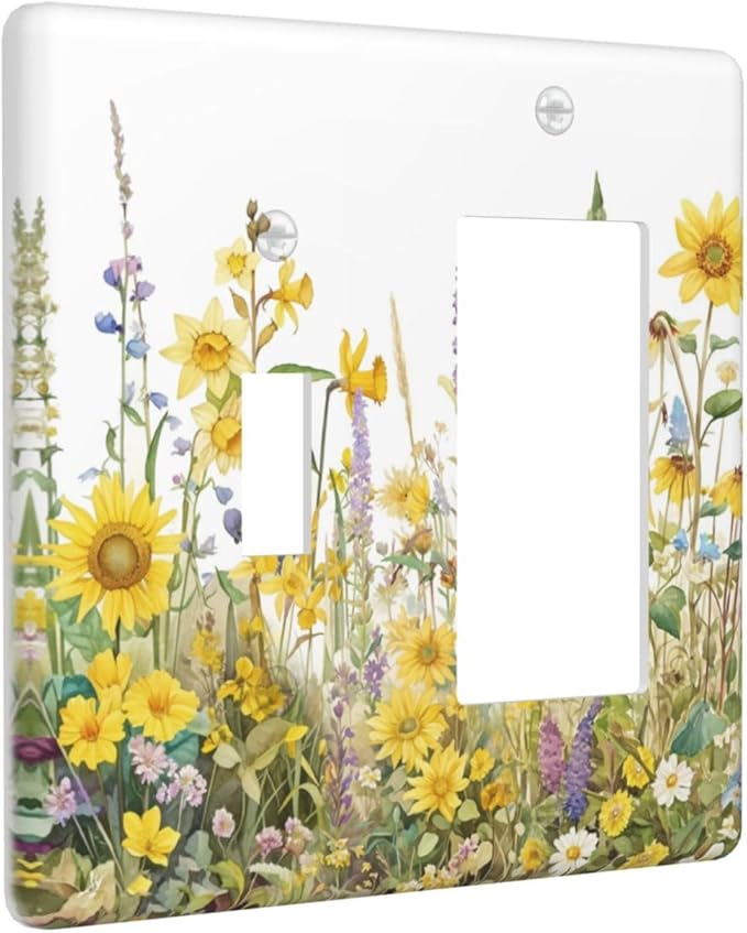 Wildflowers Sunflower Lavender Daisy Floral Outlet Covers 1 Toggle 1 Rocker Combination Decorative Wall Plate Electrical Switch Plates Light Switch Cover Plate for Bedroom Living Room Decor