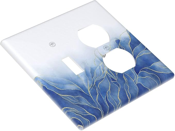 Outlet Covers Blue Gold Leaf Marble Modern Abstract 2 Gang Decorative Switch Plates 1 Toggle Duplex Combo Light Switch Cover GFCI Socket Cover WallPlates for Kitchen Bathroom Decor