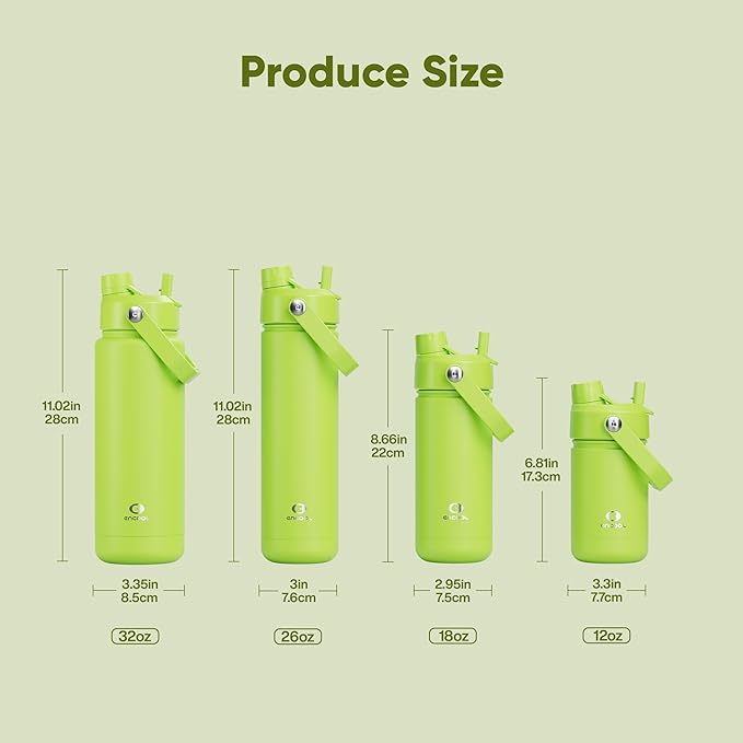 Kids Insulated Water Bottle with Straw - 12oz Stainless Steel Water Bottle with Dual Spouts, Leak-Proof, BPA-Free, Double Wall Vacuum Keeps Cold for 24 Hours for Sports, Travel, School (Sharp Green)