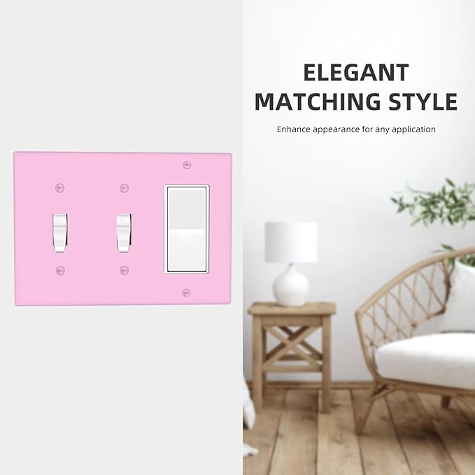 Light/Pale Purple 3-Gang Combination 2 Toggle 1 Decorator Light Switch Cover Decorative Cute Fashion Lavender Triple Combo Toggle Electrical Switchplate Wallplate Faceplate