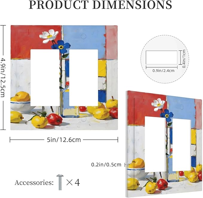 Color Block Floral Still Life Art Red Yellow Blue Abstract Decorative Outlet Covers 2 Gang Double GFCI Rocker Electrical Wall Panels Light Switch Cover Plate for Farmhouse Bedroom Decor