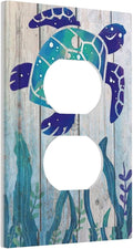 Sea Turtle Grass Seaweed on Rustic Wooden Board 1 Gang Duplex Outlet Covers Light Switch Cover Decorative Electrical Switchplate Ocean Grass Seaweed Faceplate for Bathroom Bedroom Home Decor