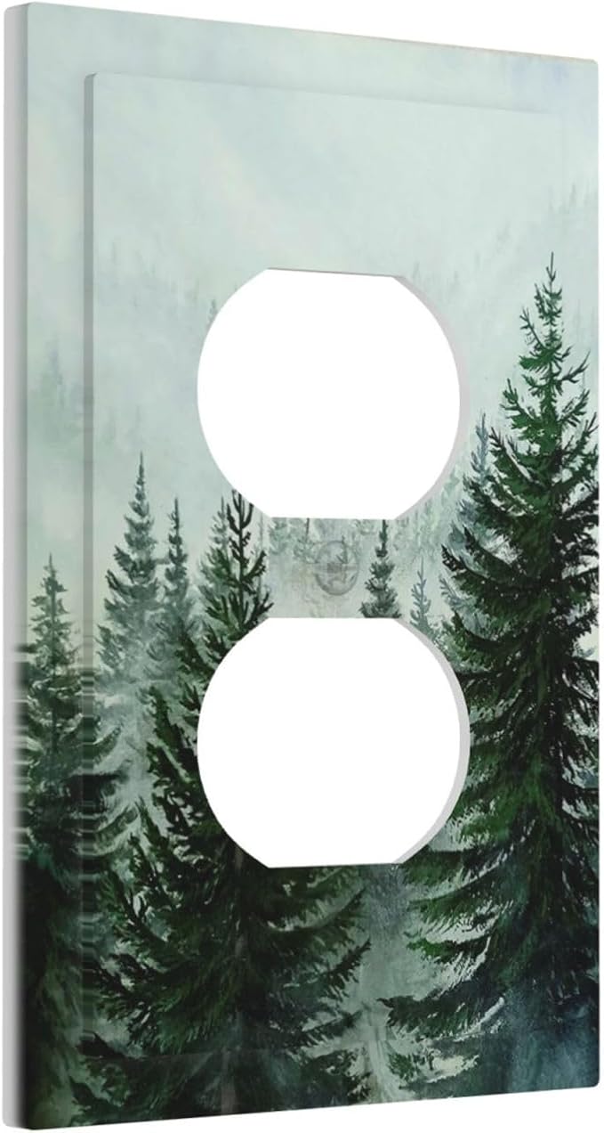 Forest Pinetrees Misty Landscape Nature Outlet Covers 1 Gang Duplex Electrical Receptacle Faceplate Light Switch Cover Wall Plate Decorative Switch Plates for Bedroom Farmhouse Decor
